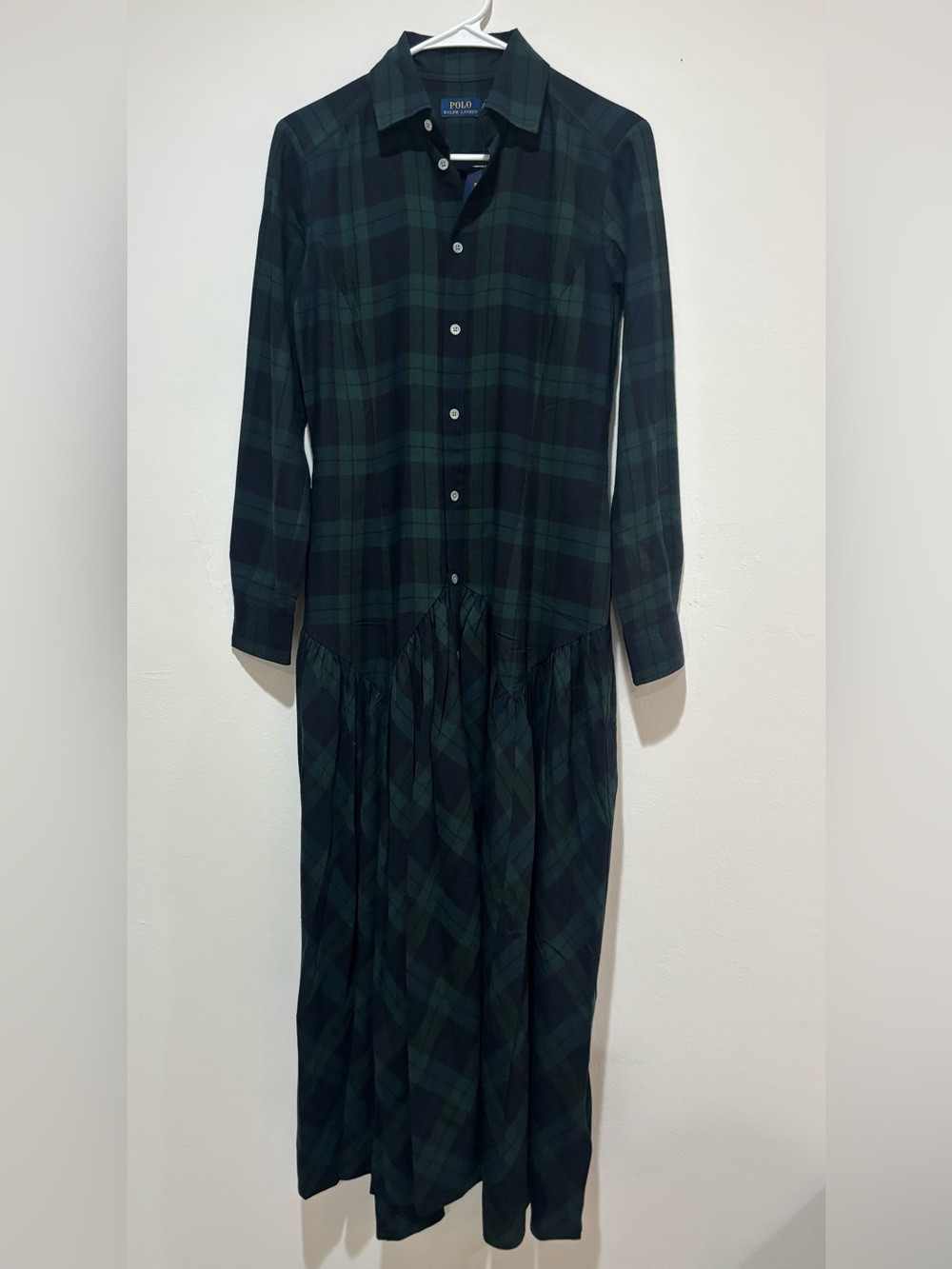 Polo Ralph Lauren Women's Plaid Shirred-Yoke Oxford Shirt Dress Size 0 NWT